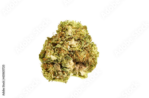 Medical marijuana flower. Close up cannabis flower. Medical marijuana bud. Weed buds. Cannabis strain. Macro image. The image is fully sharp, front to back. Clipping path.