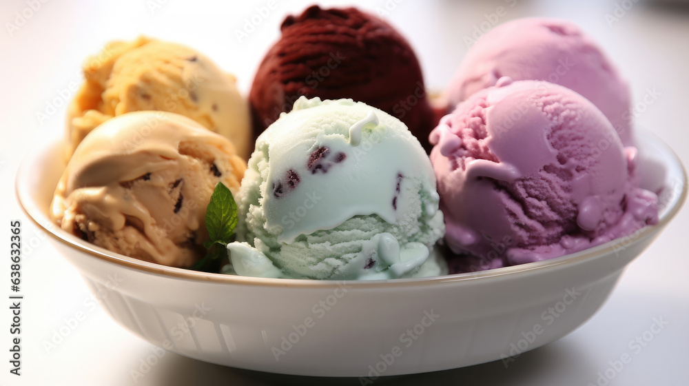 Assorted fruity ice cream on a plate, Ice cream balls. Assorted fruity ice cream on a plate, Ice cream balls.