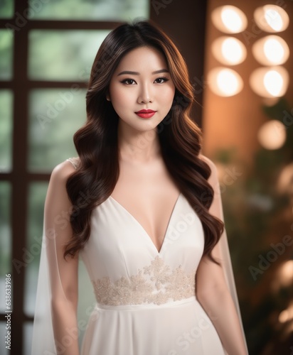 asian woman wearing a white dress,