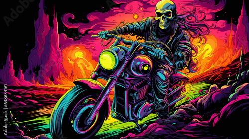 caveira motoqueiro fluorescente, dia das bruxas radical  photo