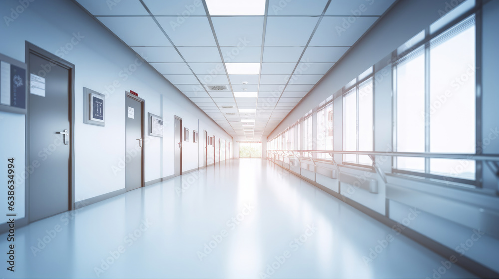 Hallway of modern hospital, illustration for product presentation template.