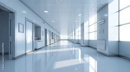 Hallway of modern hospital, illustration for product presentation template. © visoot