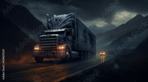 caminhão obscuro na estrada da morte  photo