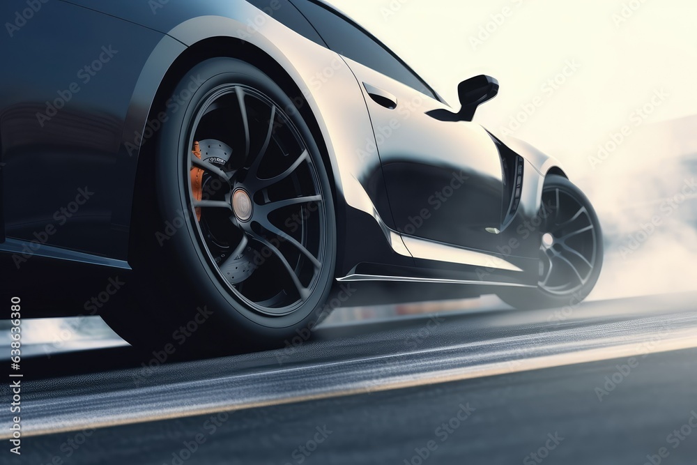 3D rendering Sport Car Raceing on race track Car wheel