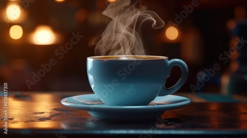 Hot coffe in a white cup. AI generated.