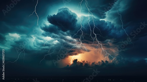 Beautiful shot of an epic thunderstorm. AI generated.