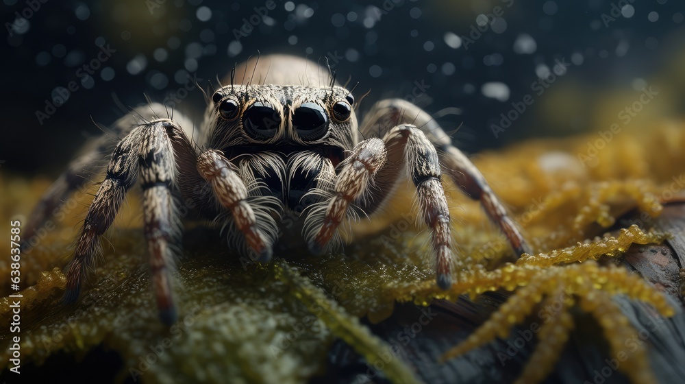 Macro image of a tiny spider. AI generated. Macro image of a tiny spider. AI generated.