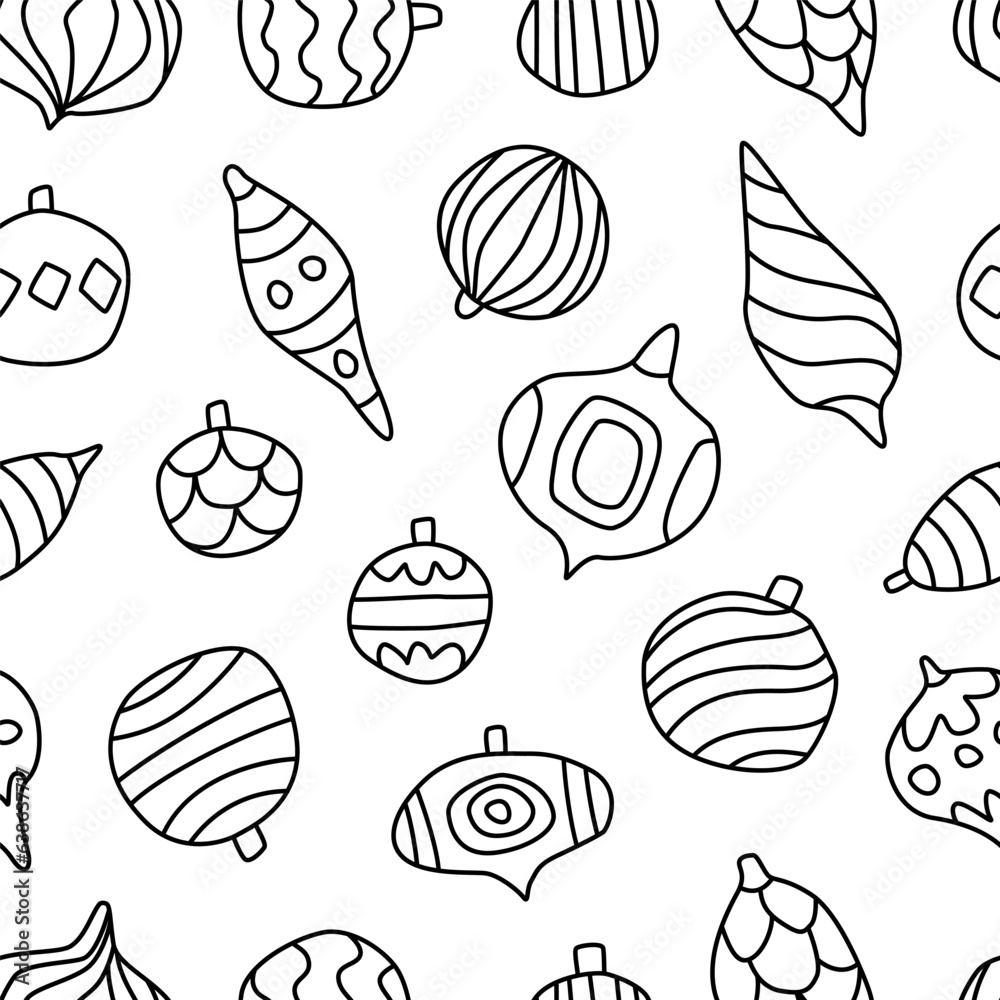 Vector seamless pattern with decoration balls. Cute design for Christmas wrappings, textile, wallpaper and backgrounds. Vector seamless pattern with decoration balls. Cute design for Christmas wrappings, textile, wallpaper and backgrounds.