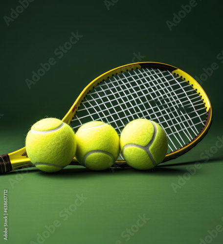 Tennis ball and racket on court. © visoot