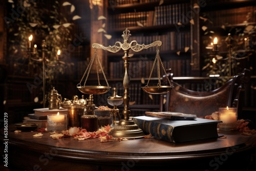 Law and order, the hammer of the judge and the scales of justice, guilt and innocence judicial system, Judge Advocate Jury Room law and legislation , crime and conscription .