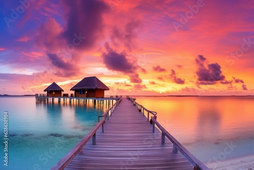  Celestial Splendor Unveiled  Captivating  Island Sunset Panorama with Luxury Resort Villas  