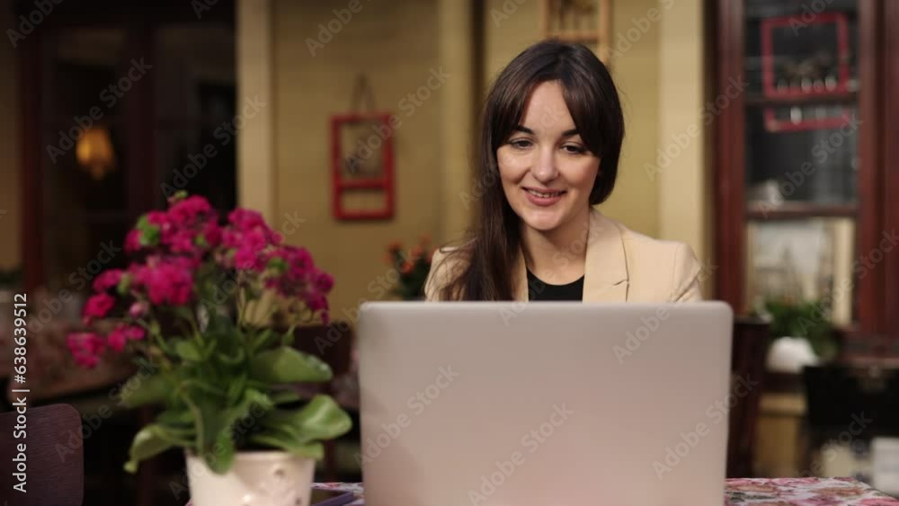 conference call, teaching on webinar, interview communicates. Students studying outside, sitting at desk, using laptop computers, chatting, Businesswoman participating in virtual negotiations conference call, teaching on webinar, interview communicates. Students studying outside, sitting at desk, using laptop computers, chatting, Businesswoman participating in virtual negotiations