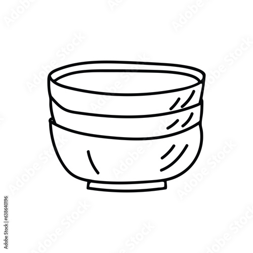 Several bowls stacked on top of each other doodle illustration in vector. Hand drawn bowls stack in vector