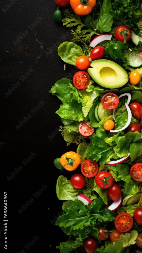 Salad themed background in portrait mode with copy space - stock picture backdrop