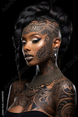 Tattoo on a woman's body, skin. Tattoo on a woman's body, skin. Tatu as a separate art form, unique design, authentic contours, bold look, confident character, free Makeup, artistic drawing
