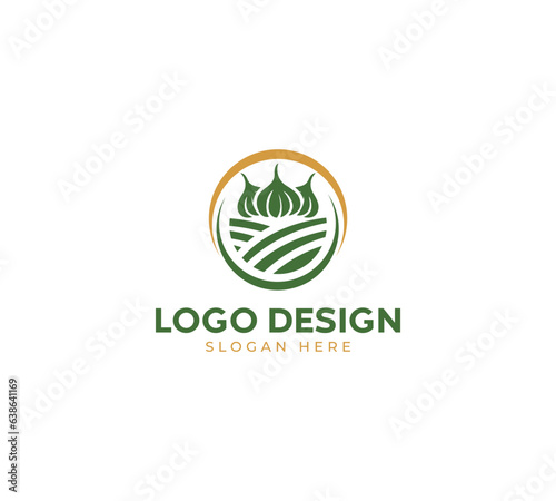 Garlic logo design Abstract logo design Garlic farm logo design on white background. farm logo concept. garlic icon design with black background