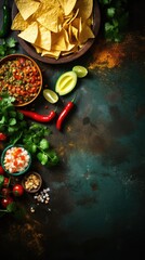 Mexican Food themed background in portrait mode with copy space - stock picture backdrop