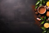 Glass of Black Tea themed background in portrait mode with copy space - stock picture backdrop