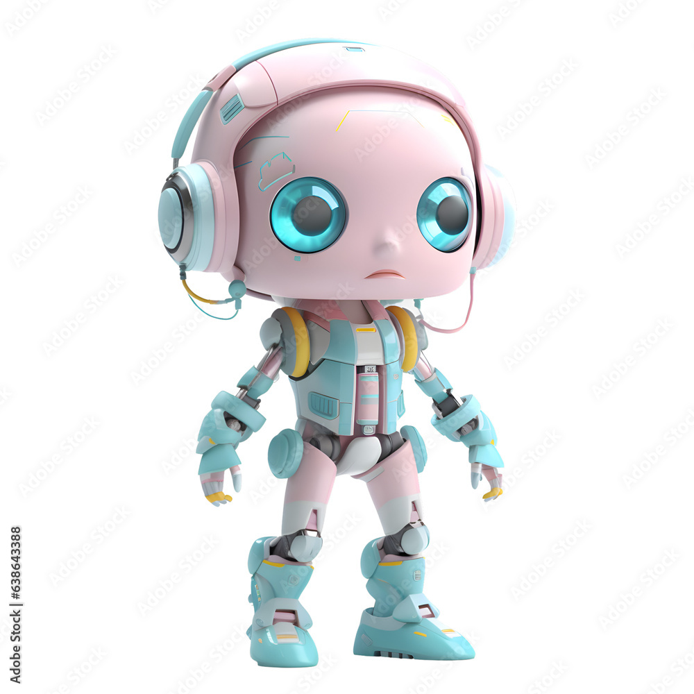 3D Render of a Cute Robot with Headphones on White Background