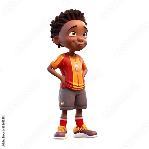 3D Render of an african american boy with a soccer ball