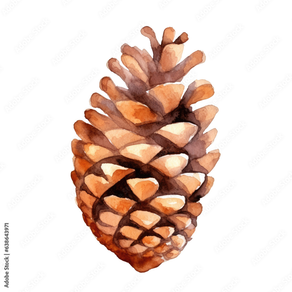 Pinecone watercolour illustration. clipart for design. Christmas elements isolated on transparent background. Generative ai