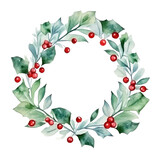 Holly leaves and berry. Christmas wreath watercolour illustration. clipart for design. elements. isolated on transparent background. Generative ai