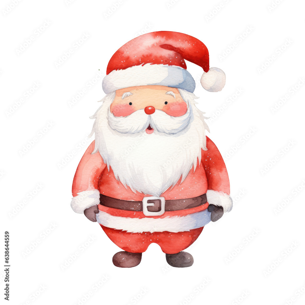 Fototapeta premium Santa claus watercolour illustration. clipart for design. Christmas elements. isolated on transparent background. Generative ai