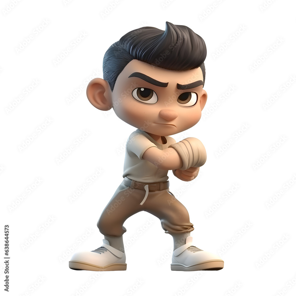 3D Render of a Little Boy with boxing gloves ready to fight