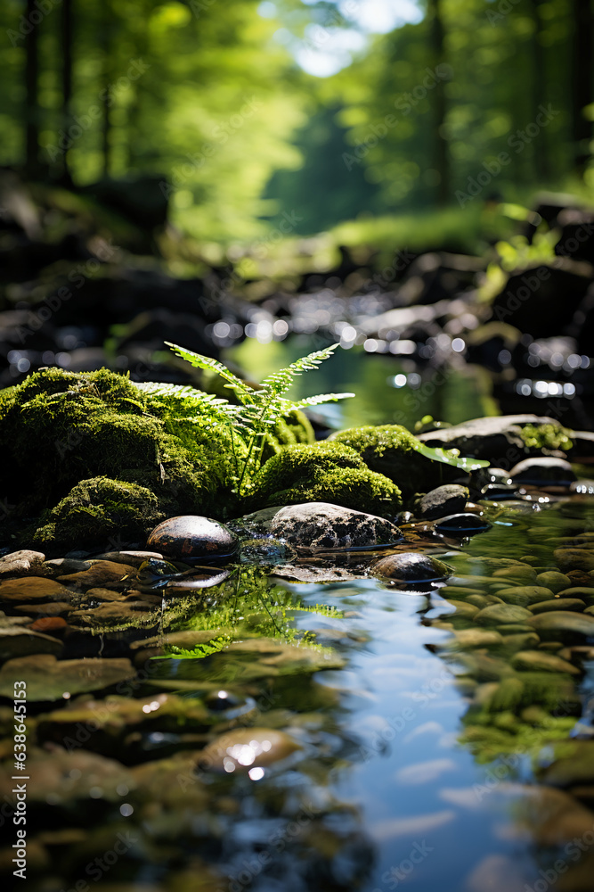 A rock covered with moss in the foreground. AI generative A rock covered with moss in the foreground. AI generative