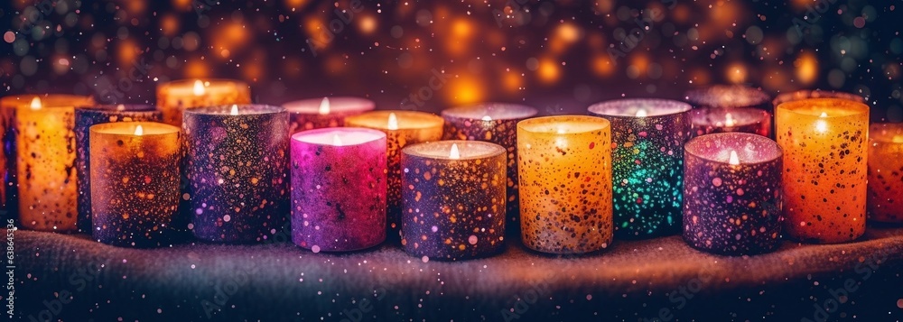 Candles festively lit with glitters on the background, generative ai. - obrazy, fototapety, plakaty 