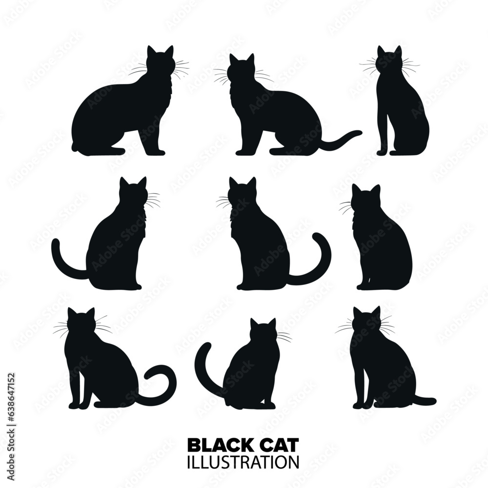 Spooky Black Horror Cats Graphic: Embrace the Eerie with Vector Illustration Set for Halloween - Transparent Background, PNG, Vector