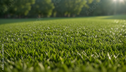 Green lawn with fresh grass outdoors. Nature spring grass background texture, размытый задний план with copy space. Landscaping of a parking area.