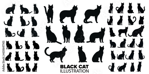 Black Cat Silhouette Collection Set: Unveiling Spooky Horror Cats in Vector Illustrations for Halloween Delights - Transparent Background, PNG, Vector