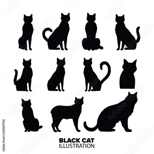 Black Cat Silhouette Collection Set: Eerie Vector Graphics for Halloween Inspiration - Transparent Background, PNG, Vector