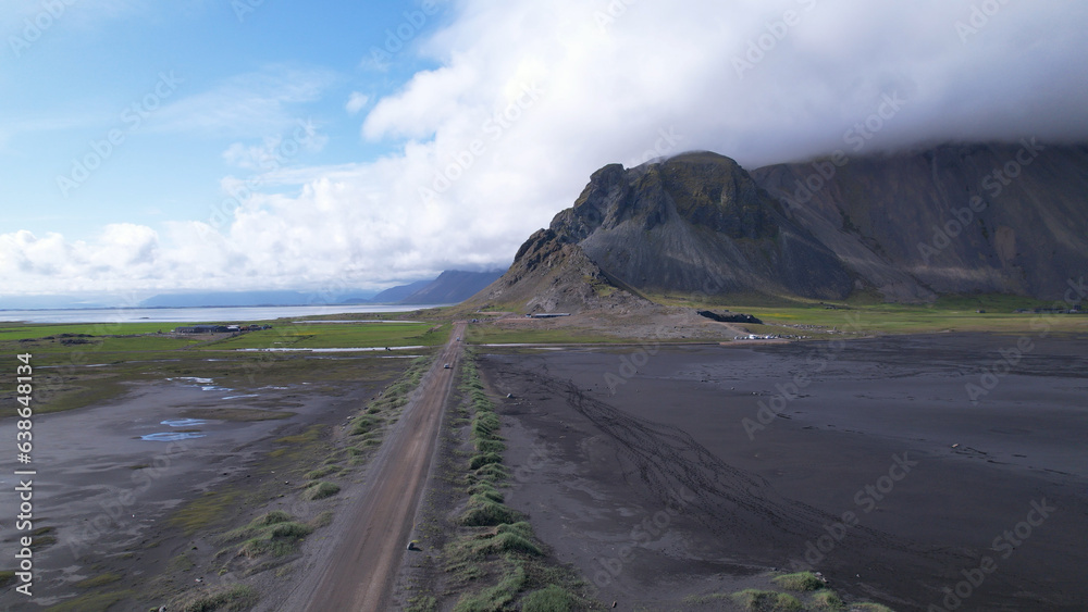 Vestrahorn mountain and Stokksnes beach. Vestrahorn Mountain is located in southeast Iceland near the town of Höfn.