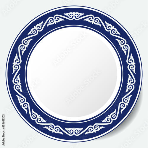 Round Frame, workpiece for your design. Ornamental elements and motifs of Kazakh, Kyrgyz, Uzbek, national Asian decor for plate, textile and print design. Circle frame. Vector. 