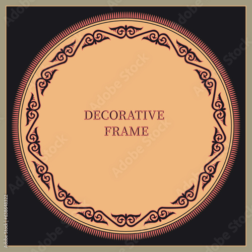 Round Frame, workpiece for your design. Ornamental elements and motifs of Kazakh, Kyrgyz, Uzbek, national Asian decor for plate, textile and print design. Circle frame. Vector. 