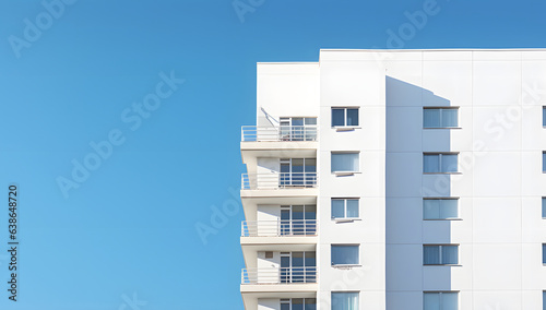Slika na platnu Photo of a modern skyscraper with balconies under a clear blue sky