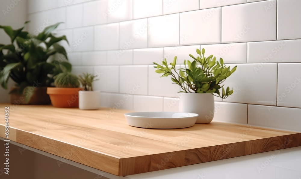 Wooden countertop kitchen, generative ai.