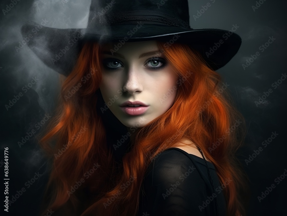 Witch Halloween costume, generative ai portrait of beautiful woman dressed up for Halloween party Witch Halloween costume, generative ai portrait of beautiful woman dressed up for Halloween party