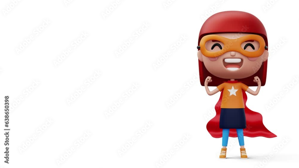 Funny little power superhero child in a hero clothes, hero kid concept, 3d rendering Funny little power superhero child in a hero clothes, hero kid concept, 3d rendering