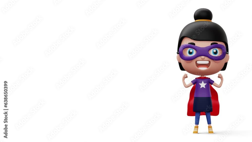 Funny little power superhero child in a hero clothes, hero kid concept, 3d rendering Funny little power superhero child in a hero clothes, hero kid concept, 3d rendering