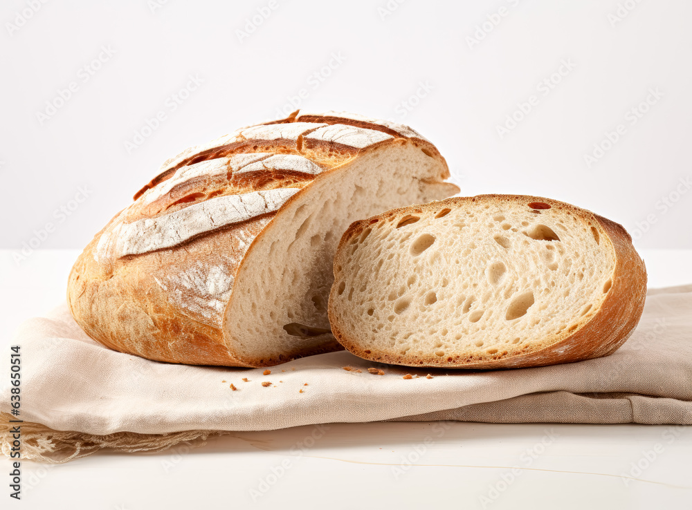 Two slices of freshly baked bread isolated on white background.