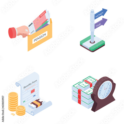 Pack of Benefit Polices Isometric Icons 
