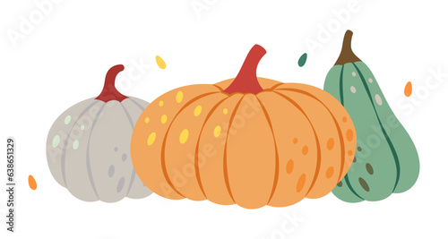 Set of pumpkins. Halloween pumpkins. Autumn halloween vegetables. Vector illustration.