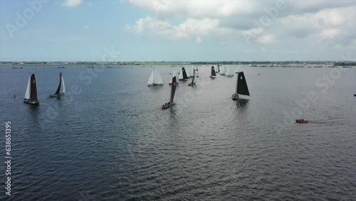 Aerial from skutsjessilen on Heegermeer in Friesland the Netherlands photo