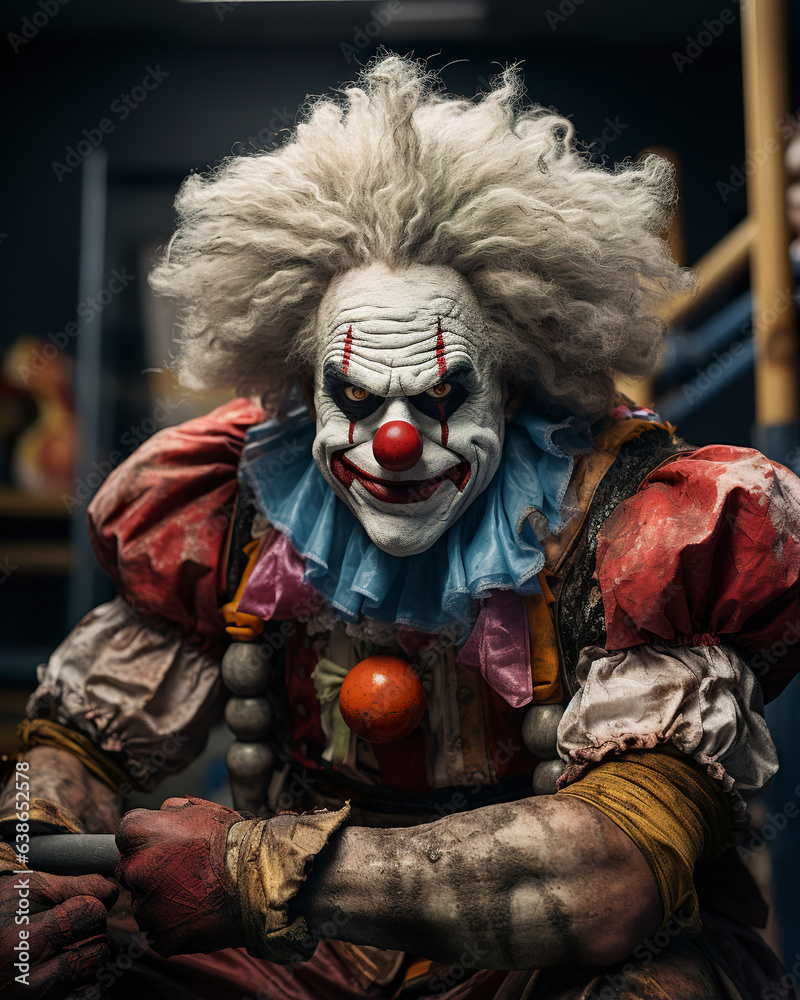 A muscular clown defies expectations, embodying a fusion of fitness and an active lifestyle. Fitness clown in a captivating image of strength and entertainment. A muscular clown defies expectations, embodying a fusion of fitness and an active lifestyle. Fitness clown in a captivating image of strength and entertainment.