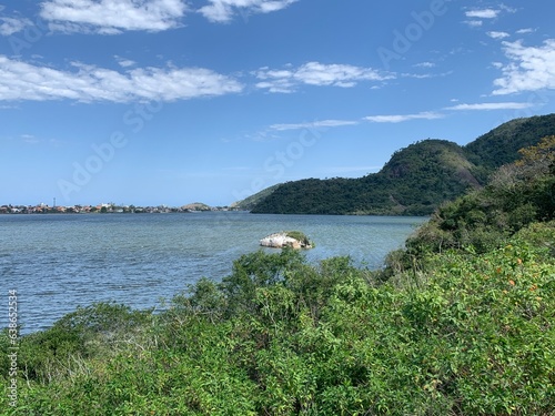 Lagoa de piratininga em Niterói com águas coloridas vista da ilha do pontal photo