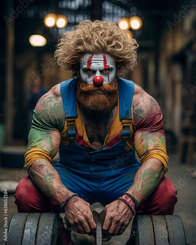 Fotografia, Obraz A muscular clown defies expectations, embodying a fusion of fitness and an active lifestyle