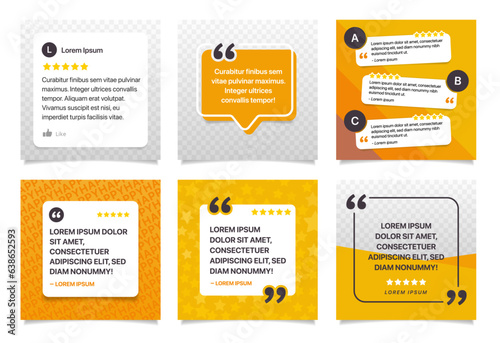 Set of editable customer reviews social media template, yellow social media testimonials templates photo